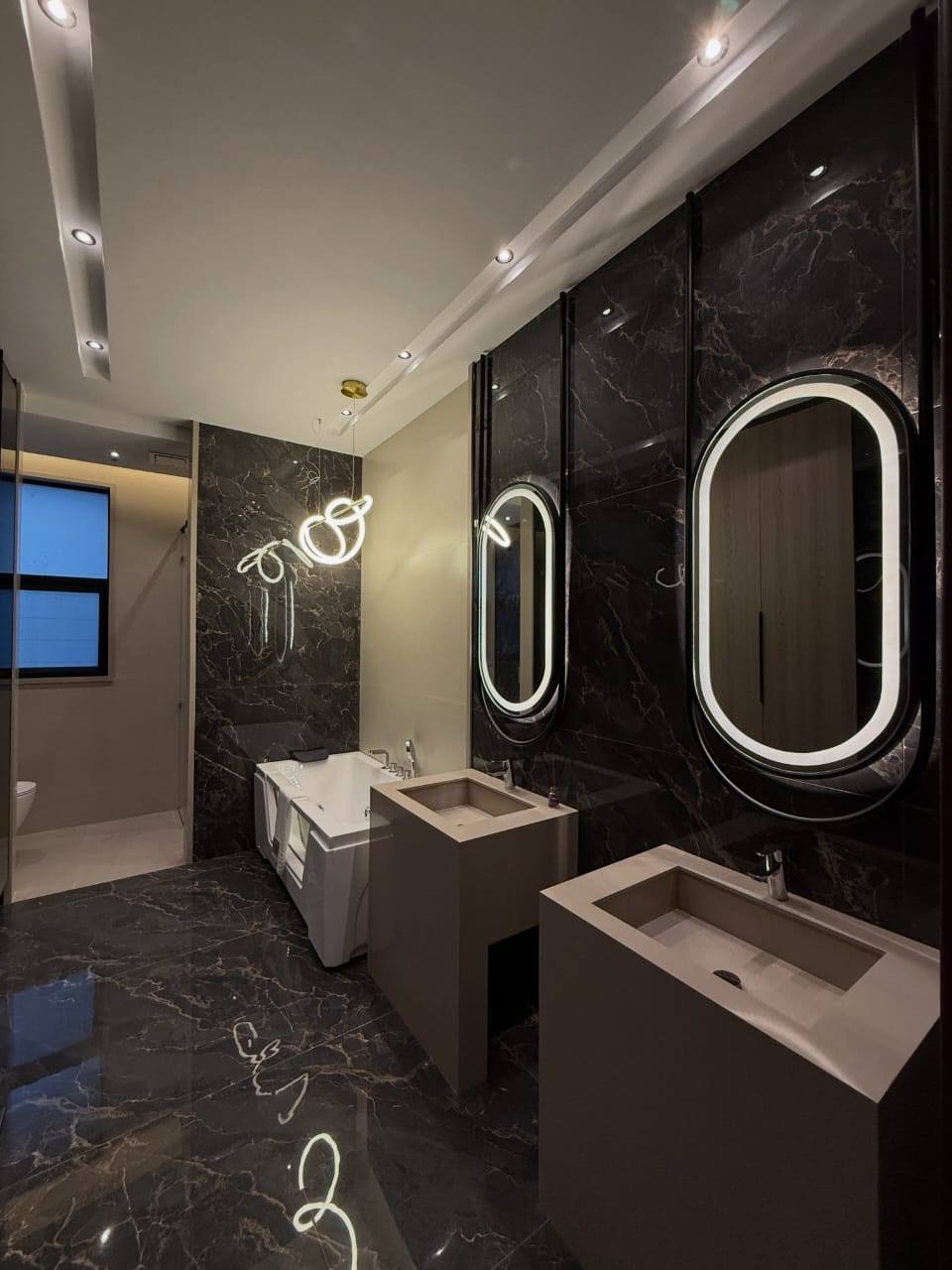 Vertical water supply lines routed to ceiling by Sabbaq Fannan Al Riyadh