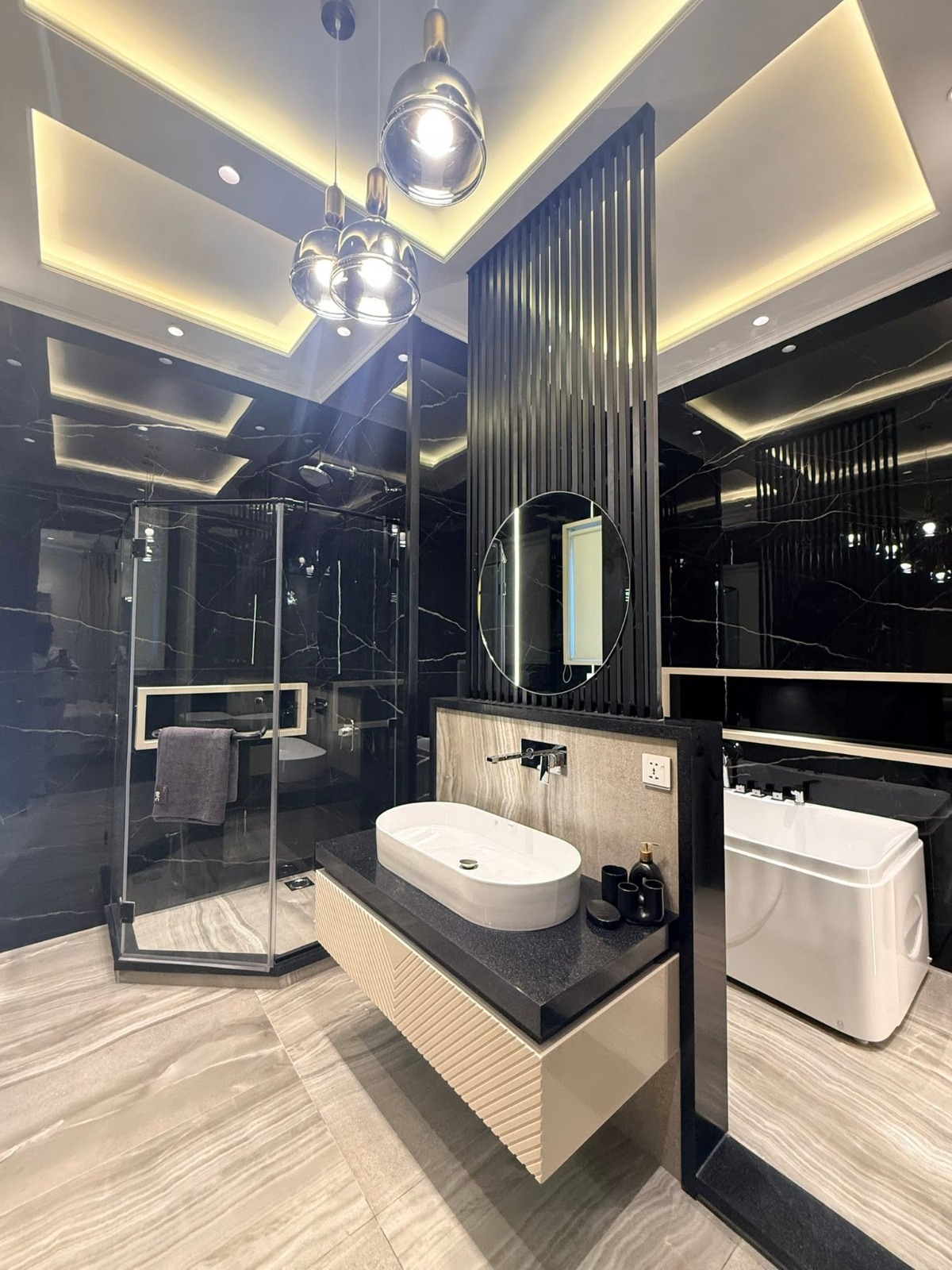 Vertical water supply lines routed to ceiling by Sabbaq Fannan Al Riyadh